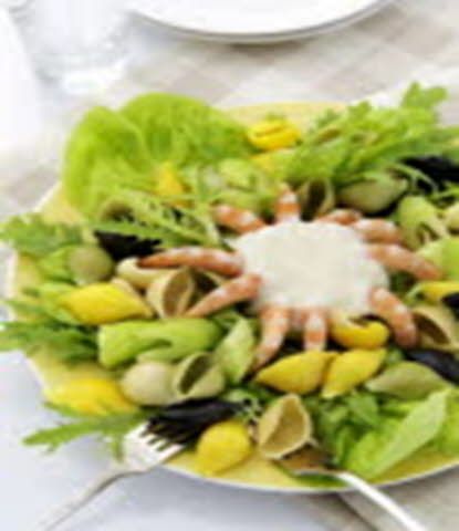 大蝦貝殼麵沙律  中菜 + 西式美食
